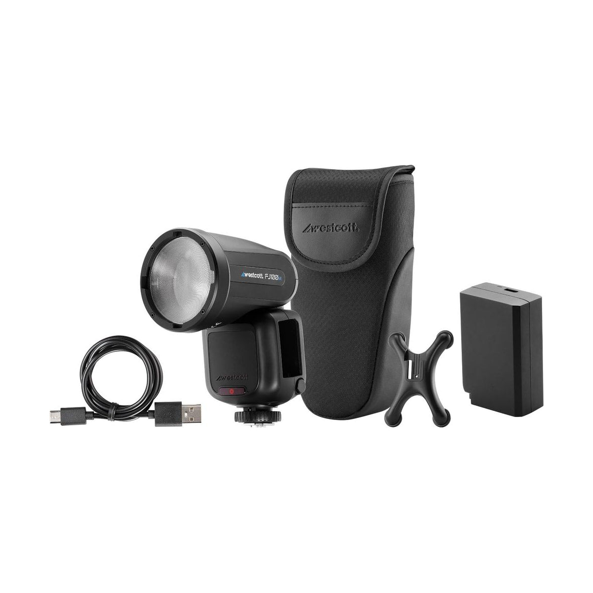 Westcott FJ100 M Touchscreen Speedlight Flash with Multi-Brand Camera Mount (100Ws) — included components view