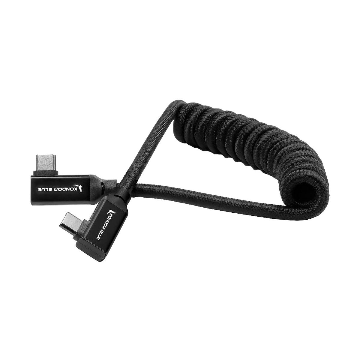 Kondor Blue Coiled 12 to 24" USB-C Right Angle Cable for 8K Data and 100W PD (Black)