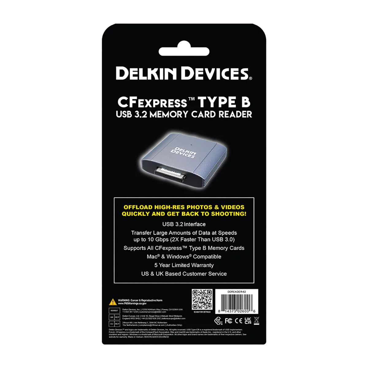Delkin Devices 150GB Black CF Express Type B Memory Card + USB 3.2 Reader Bundle
