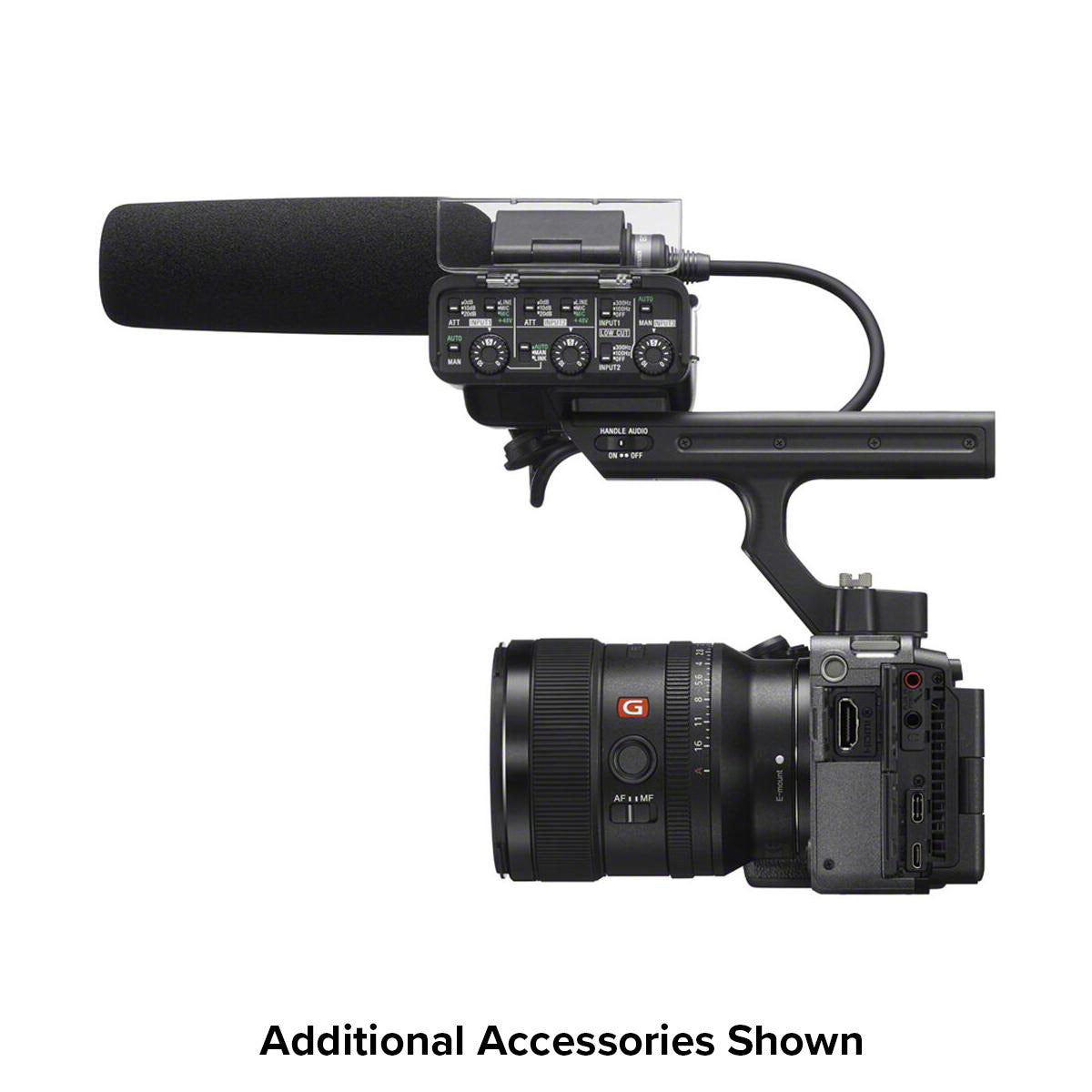 Sony FX3A Full Frame Cinema Camera Handle and Mic Side View Available at Pictureline