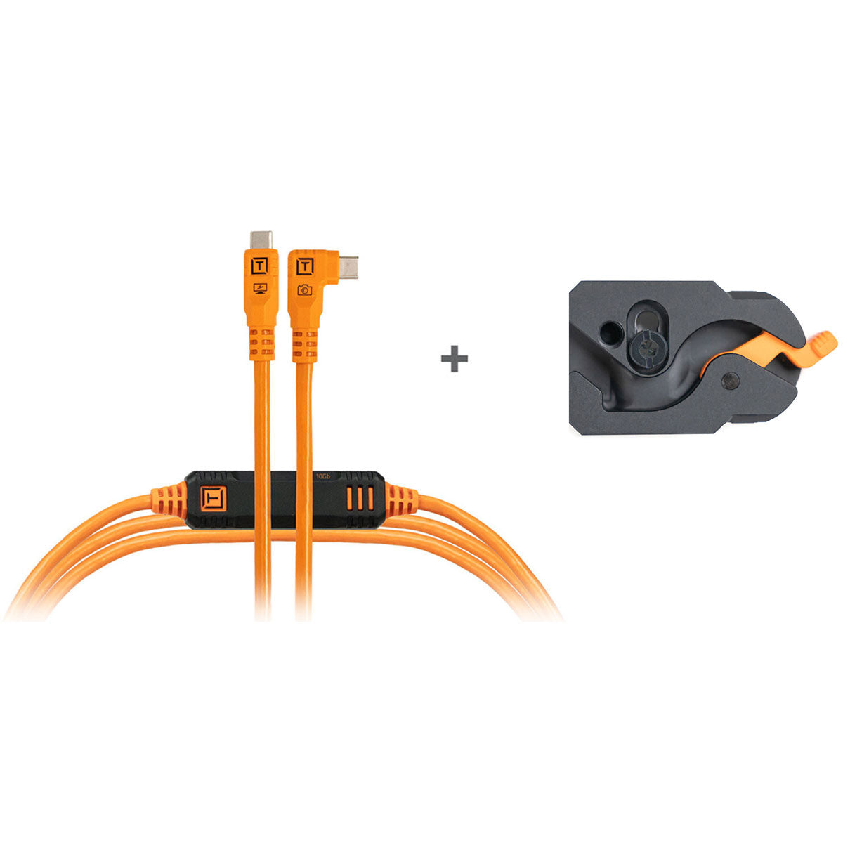 Tether Tools TetherPro Optima LeverLock and Cable Kit 10G USB-C, 15’ Orange - Right Angle