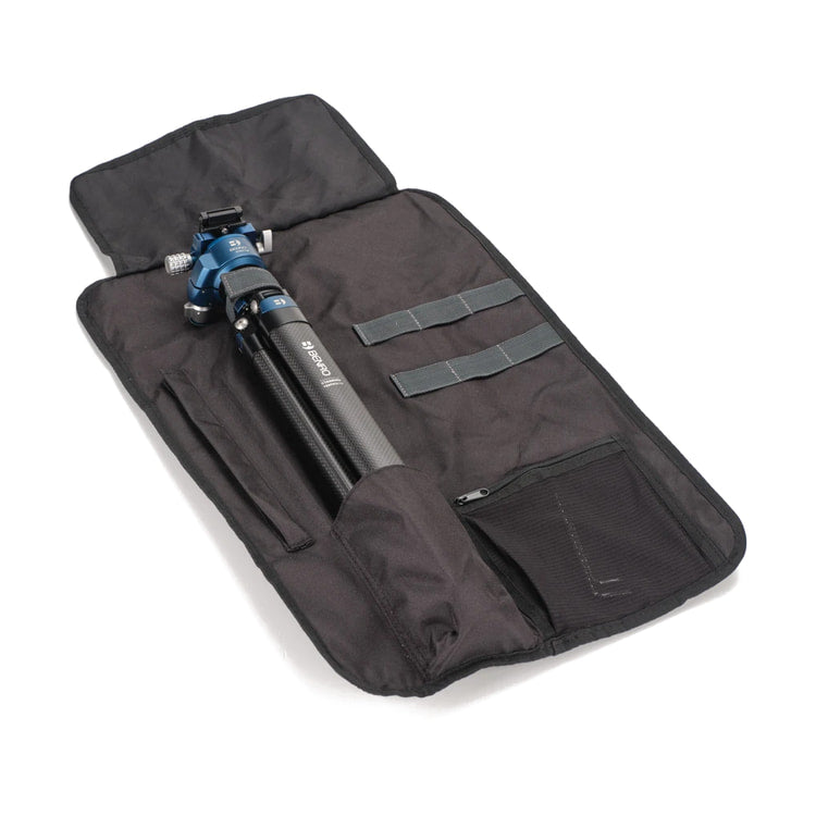 Benro BlackBird Carbon Fiber Tripod with G36PT Inverted Ball Head — open carry case with tripod view