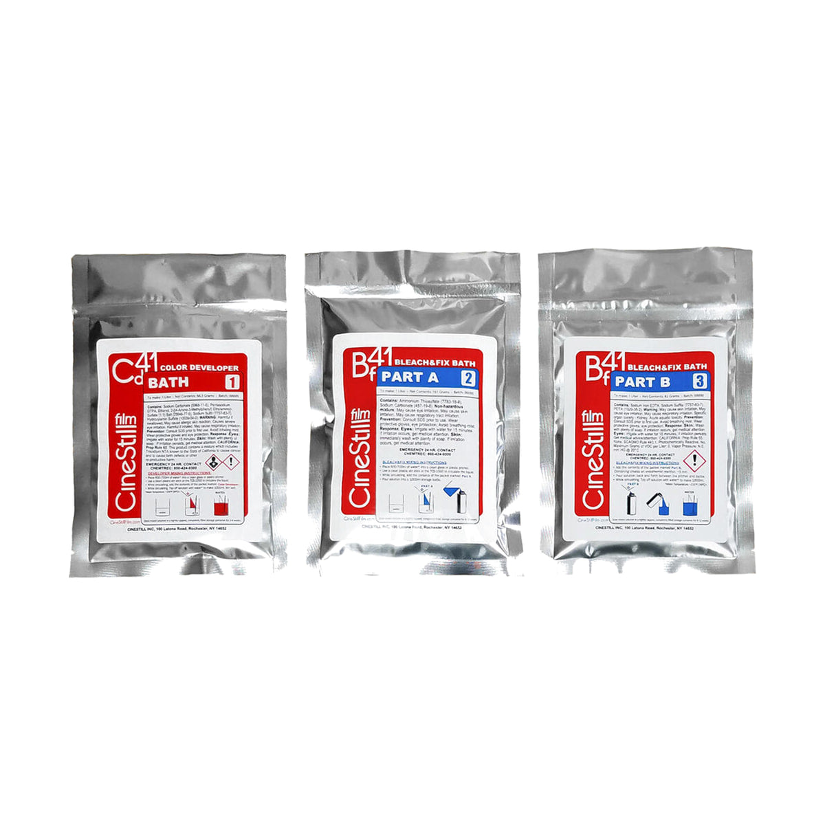 CineStill Cs41 "Color Simplified" 2-Bath C-41 Powder Kit (24 Rolls) — three powder chemistry pouches view