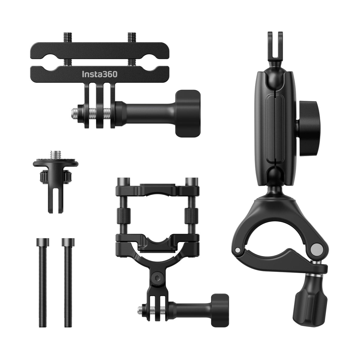 Insta360 Bike Tail Mount Kit — mount components and clamps on white background view