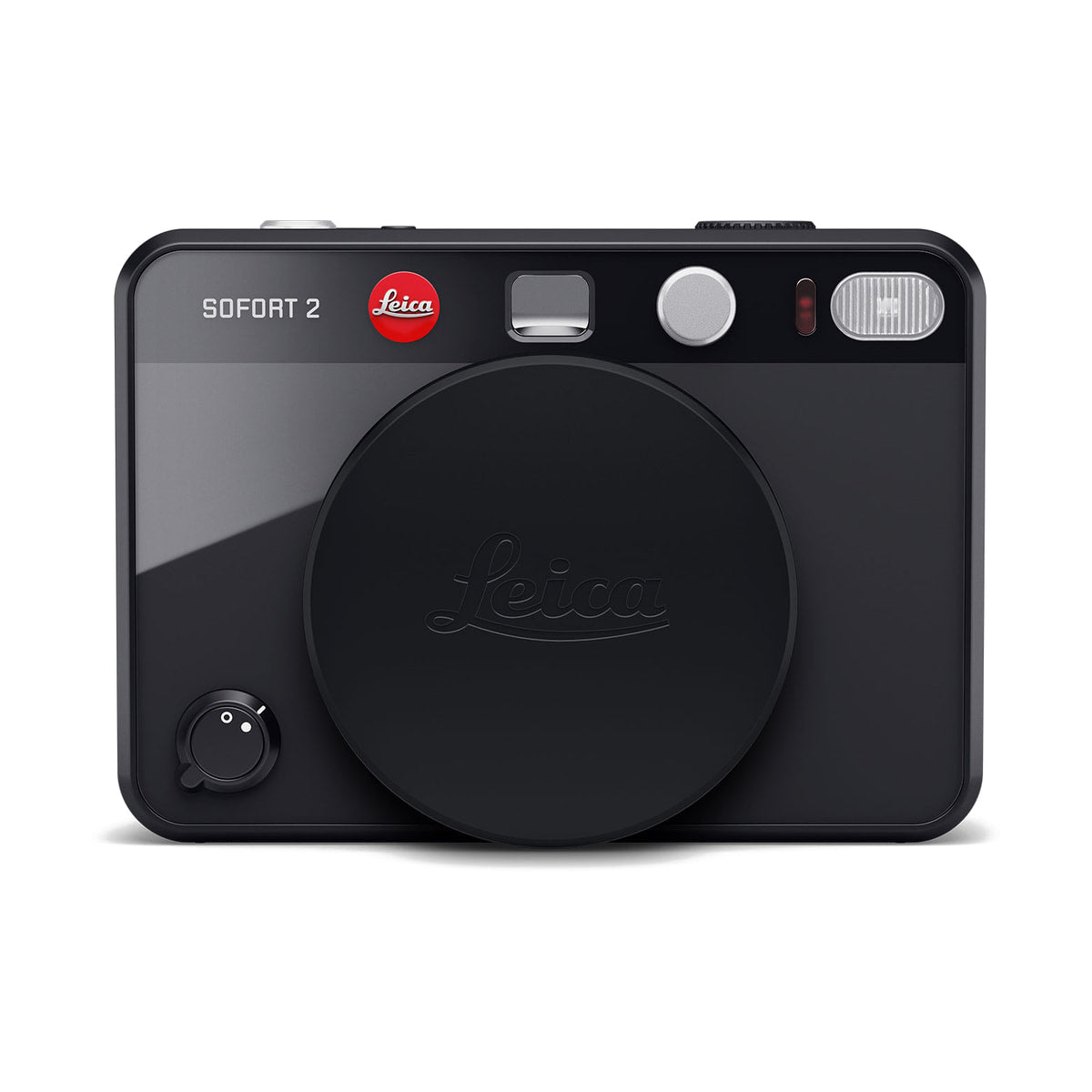 Leica SOFORT 2 Instant Camera (Black) — front view with lens cap view