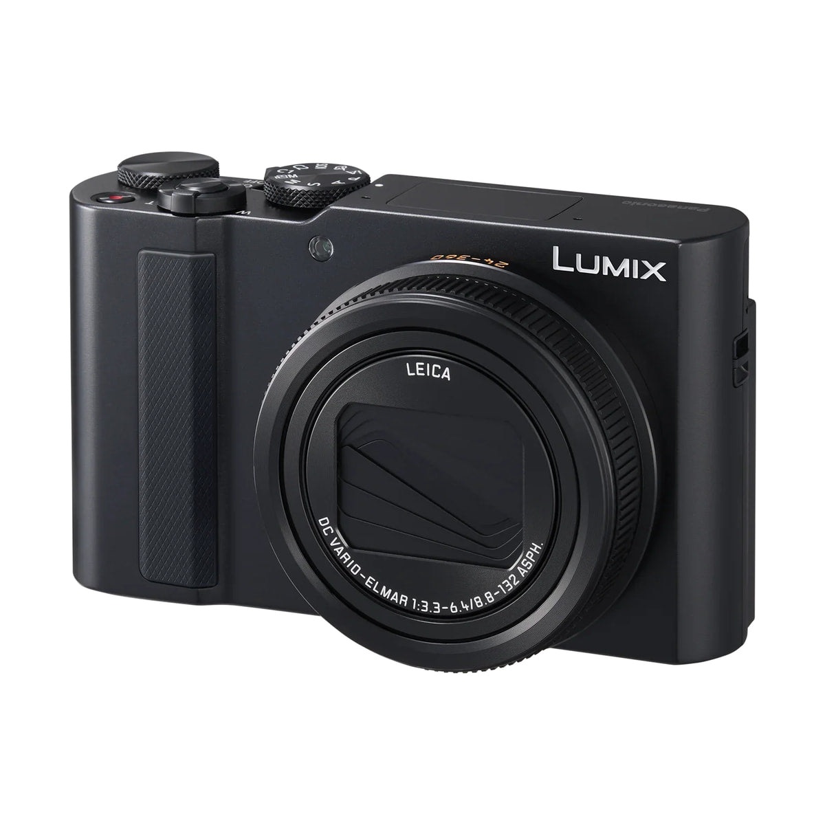 Panasonic Lumix DC-ZS300 Compact Digital Camera (Black) — black camera front three quarter view with lens cover view