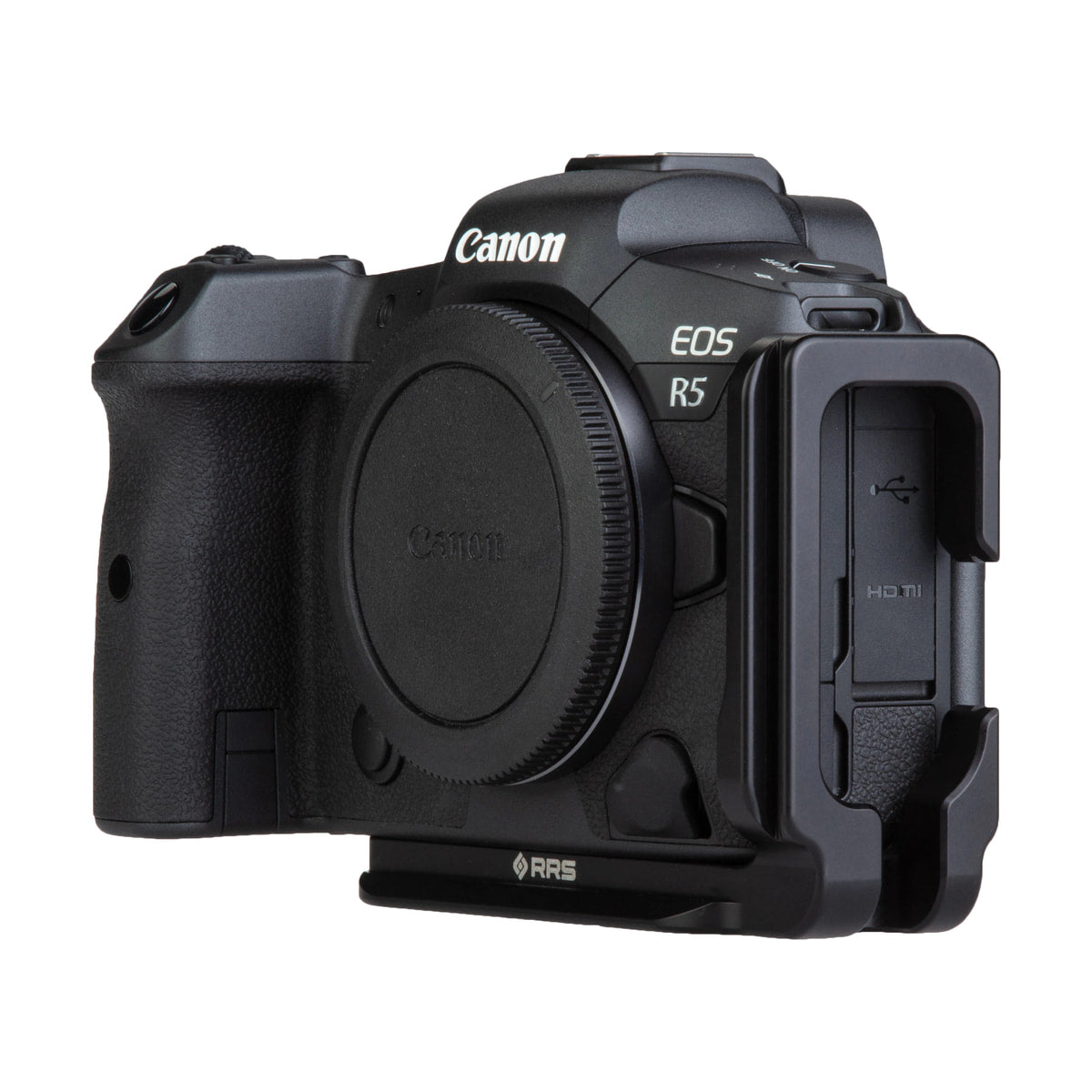 Really Right Stuff L-Bracket for Canon R5, R5 II, R6 & R6 II — right side view on canon eos r5 camera view