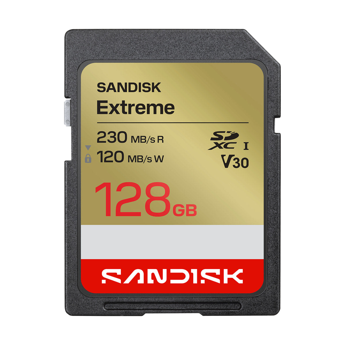 SanDisk 128GB Extreme UHS-I SDXC V30Memory Card — front view view
