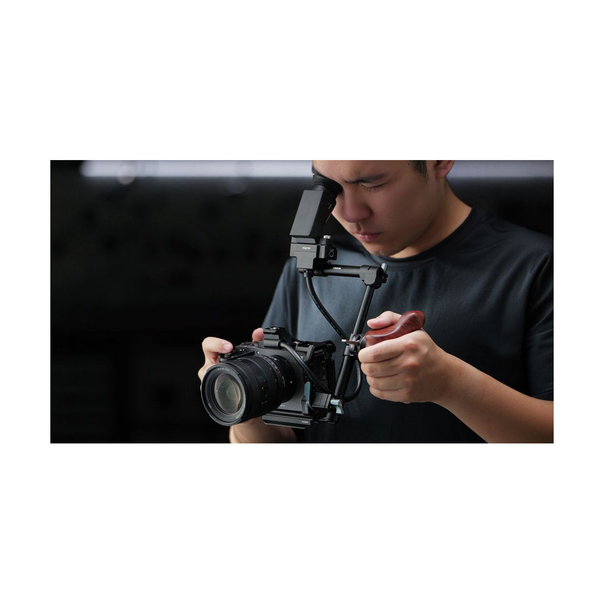 Tilta EVF Extension Kit for Sony FX5 — operator using camera rig with evf kit view