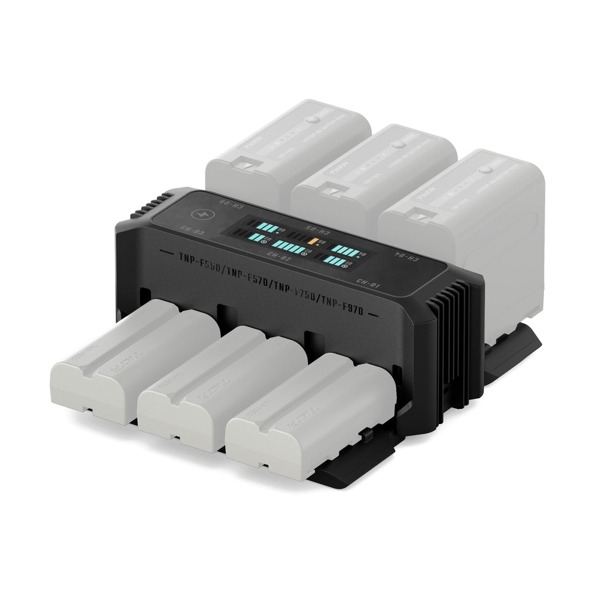 Tilta Foldable Charging Station for L-Series/NP-F (6 Channel) — six channel np f charging station front product view view