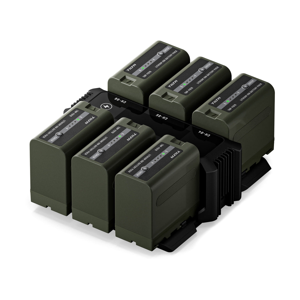 Tilta NP-F970 6-Battery Kit with Foldable 6-Bay Charging Station — folded 6 bay charging station with six np f970 batteries view