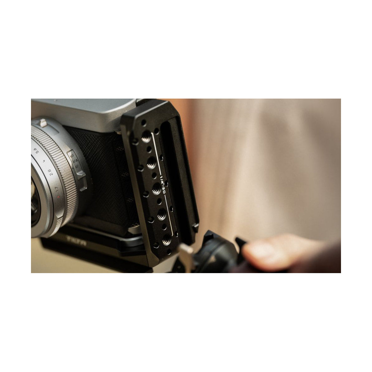 Tilta Universal Vertical Mounting Bracket — bracket mounted on camera lifestyle view view