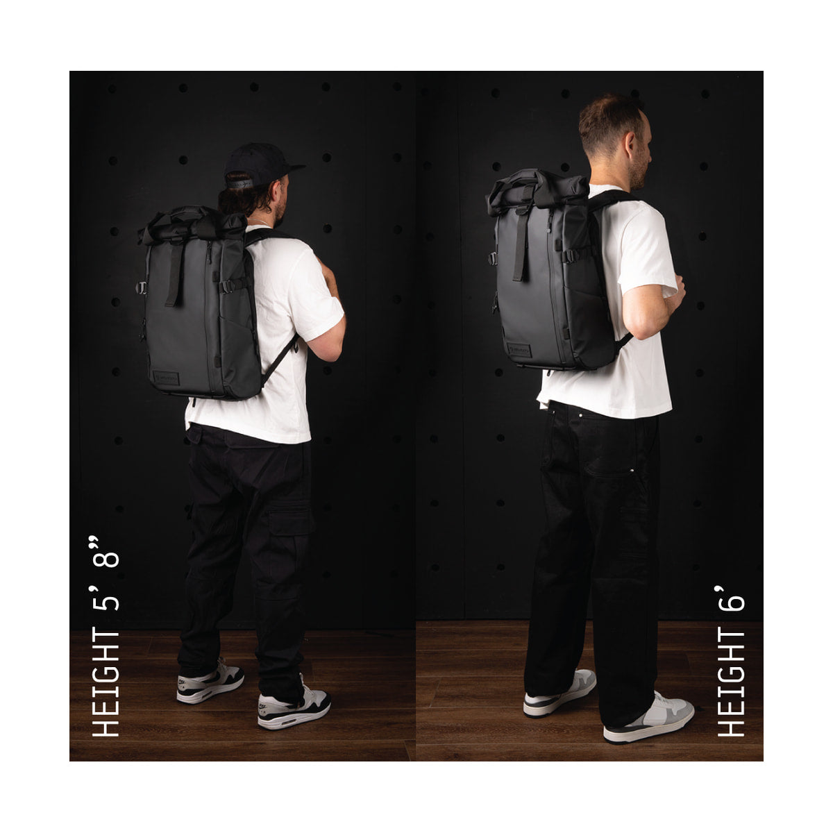 WANDRD PRVKE 21 V4 Backpack w/Photo Bundle (Aegean Blue) — worn rear view size comparison view