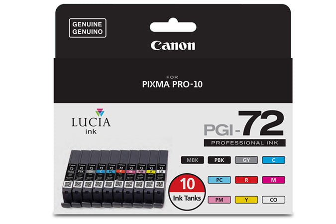 Canon LUCIA PGI-72 10-Color Ink Tank Value Pack (Pro-10), printers ink small format, Canon - Pictureline 
