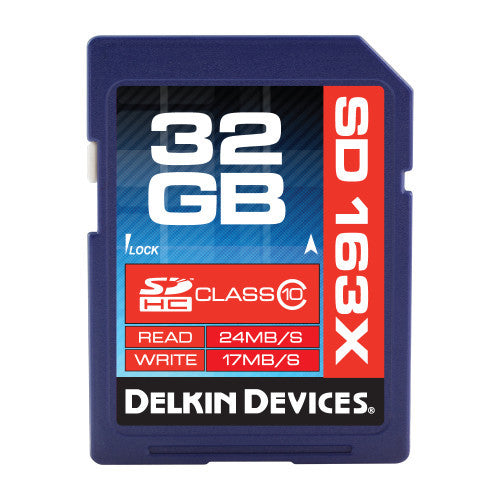 Delkin 32GB SDHC 163X Class 10 Memory Card, camera memory cards, Delkin - Pictureline