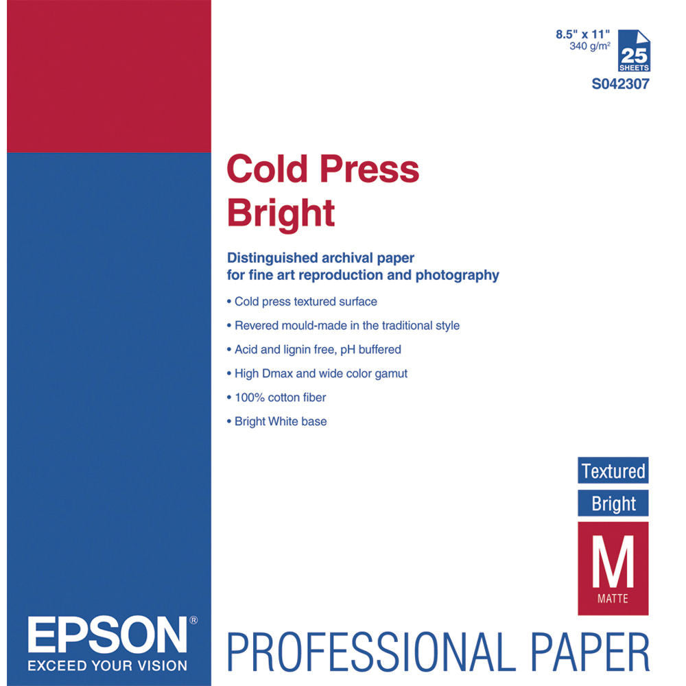 Epson Cold Press Bright Textured Paper 8.5x11 (25), papers sheet paper, Epson - Pictureline