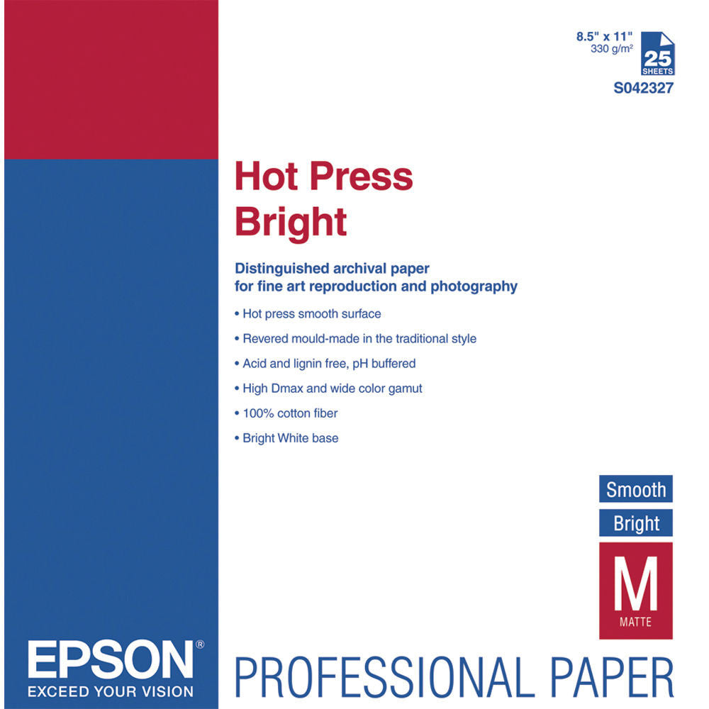 Epson Hot Press Bright Smooth Paper 8.5x11 (25), papers sheet paper, Epson - Pictureline 