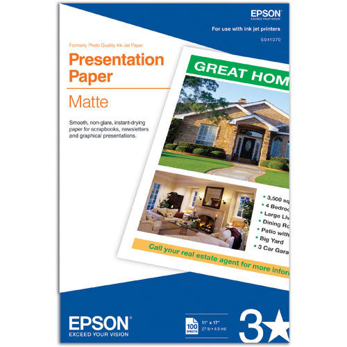 Epson Presentation Paper Matte 11x17  (100), papers sheet paper, Epson - Pictureline 