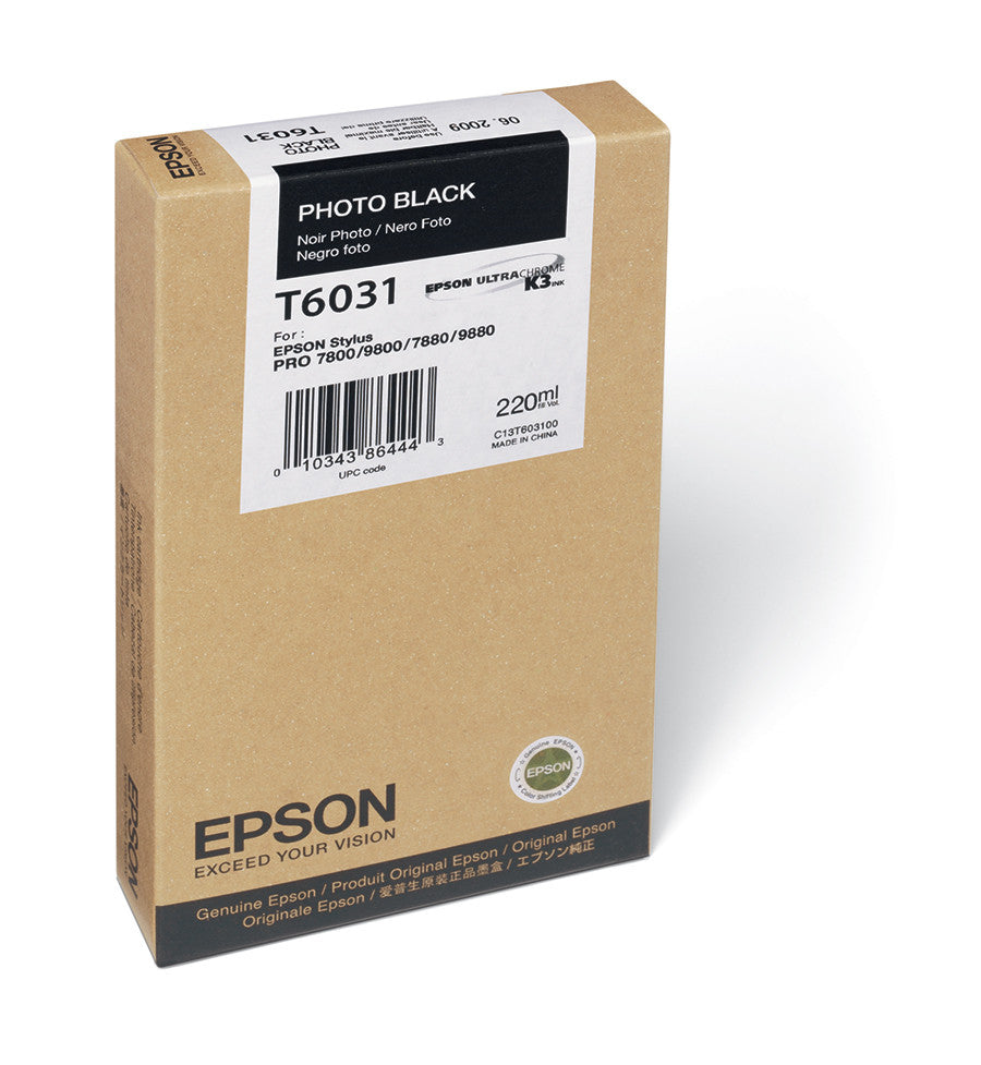 Epson T603100 7800/7880/9800/9880 Photo Black Ink 220ml, papers ink large format, Epson - Pictureline 