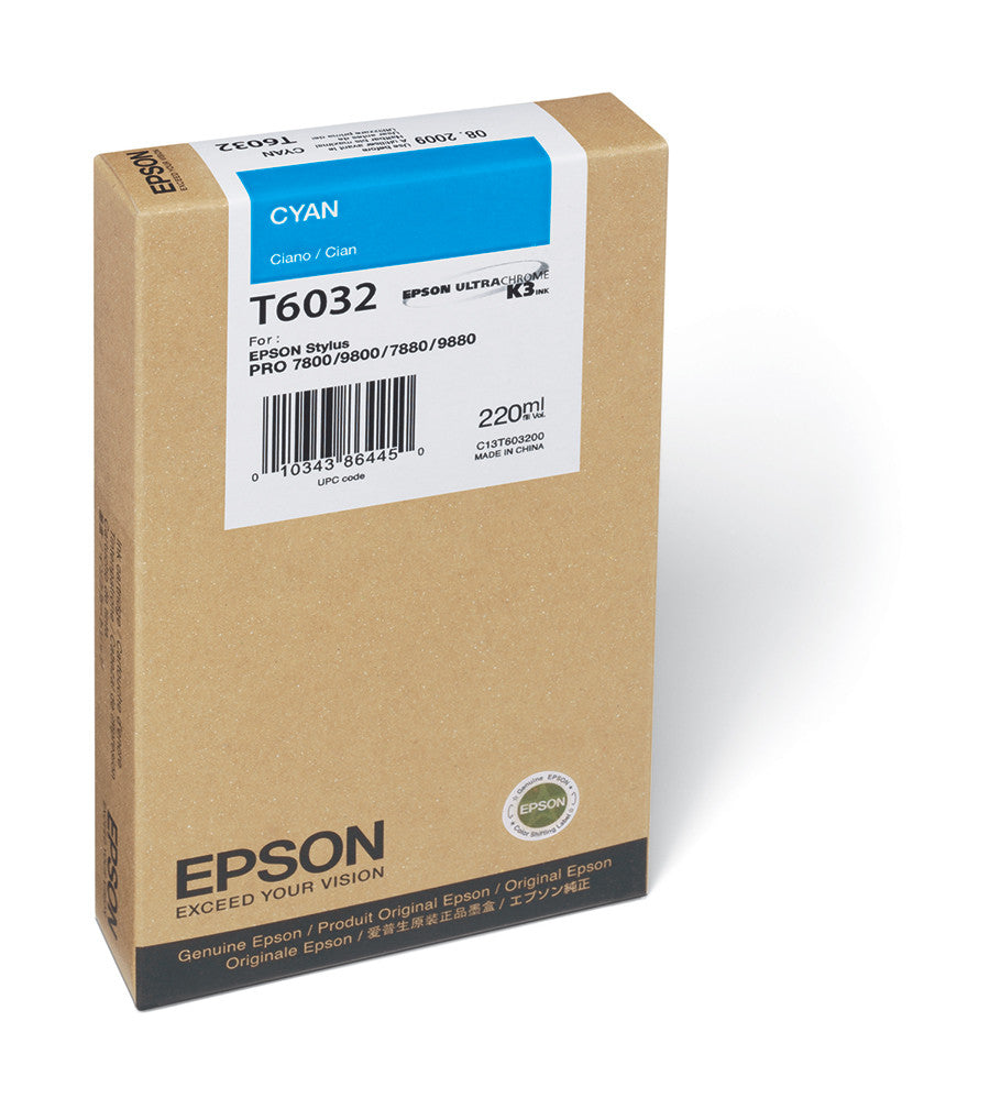 Epson T603200 7800/7880/9800/9880 Cyan Ink 220ml, papers ink large format, Epson - Pictureline 