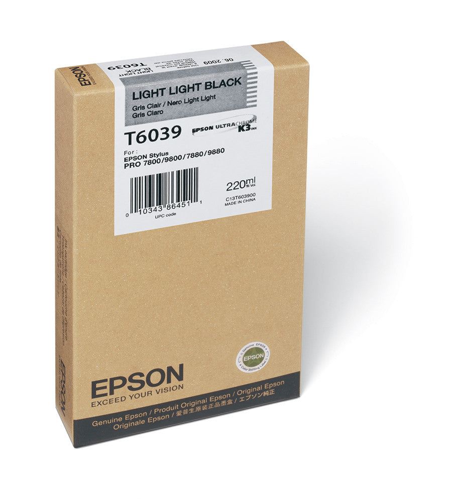 Epson T603900 7800/7880/9800/9880 Light Light Black Ink 220ml, papers ink large format, Epson - Pictureline 