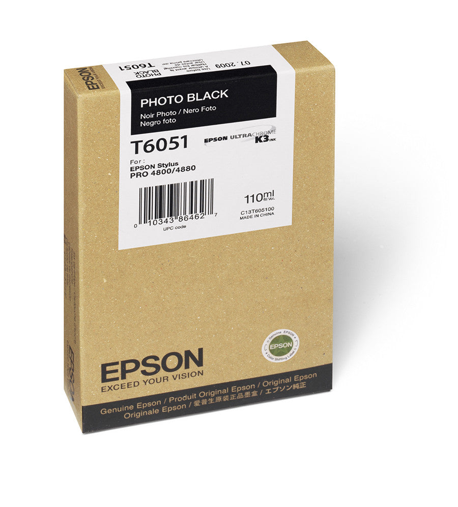 Epson T605100 4880/4800 Ultrachrome HDR Ink Photo Black 110ml, papers ink large format, Epson - Pictureline