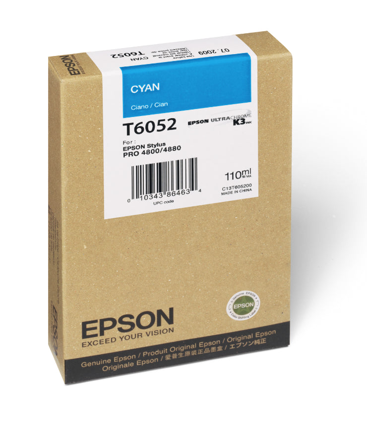 Epson T605200 4880/4800 Ultrachrome HDR Ink Cyan 110ml, papers ink large format, Epson - Pictureline