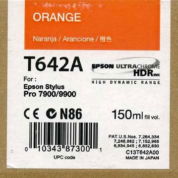 Epson T642A00 7900/9900 Ultrachrome HDR Ink 150ml Orange, papers ink large format, Epson - Pictureline - 1