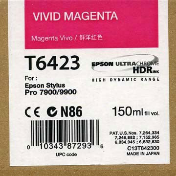 Epson T642300 7900/7890/9890/9900 Ultrachrome HDR Ink 150ml Vivid Magenta, papers ink large format, Epson - Pictureline - 1
