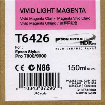 Epson T642600 7900/7890/9890/9900 Ultrachrome HDR Ink 150ml Vivid Light Magenta, papers ink large format, Epson - Pictureline - 1