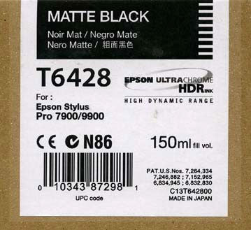 Epson T642800 7900/7890/9890/9900 Ultrachrome HDR Ink 150ml Matte Black, papers ink large format, Epson - Pictureline  - 1