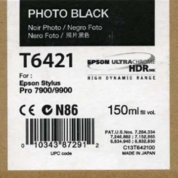 Epson T642100 7900/7890/9890/9900 Ultrachrome HDR Ink 150ml Photo Black, papers ink large format, Epson - Pictureline  - 1