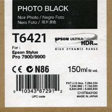 Epson T642100 7900/7890/9890/9900 Ultrachrome HDR Ink 150ml Photo Black, papers ink large format, Epson - Pictureline - 1