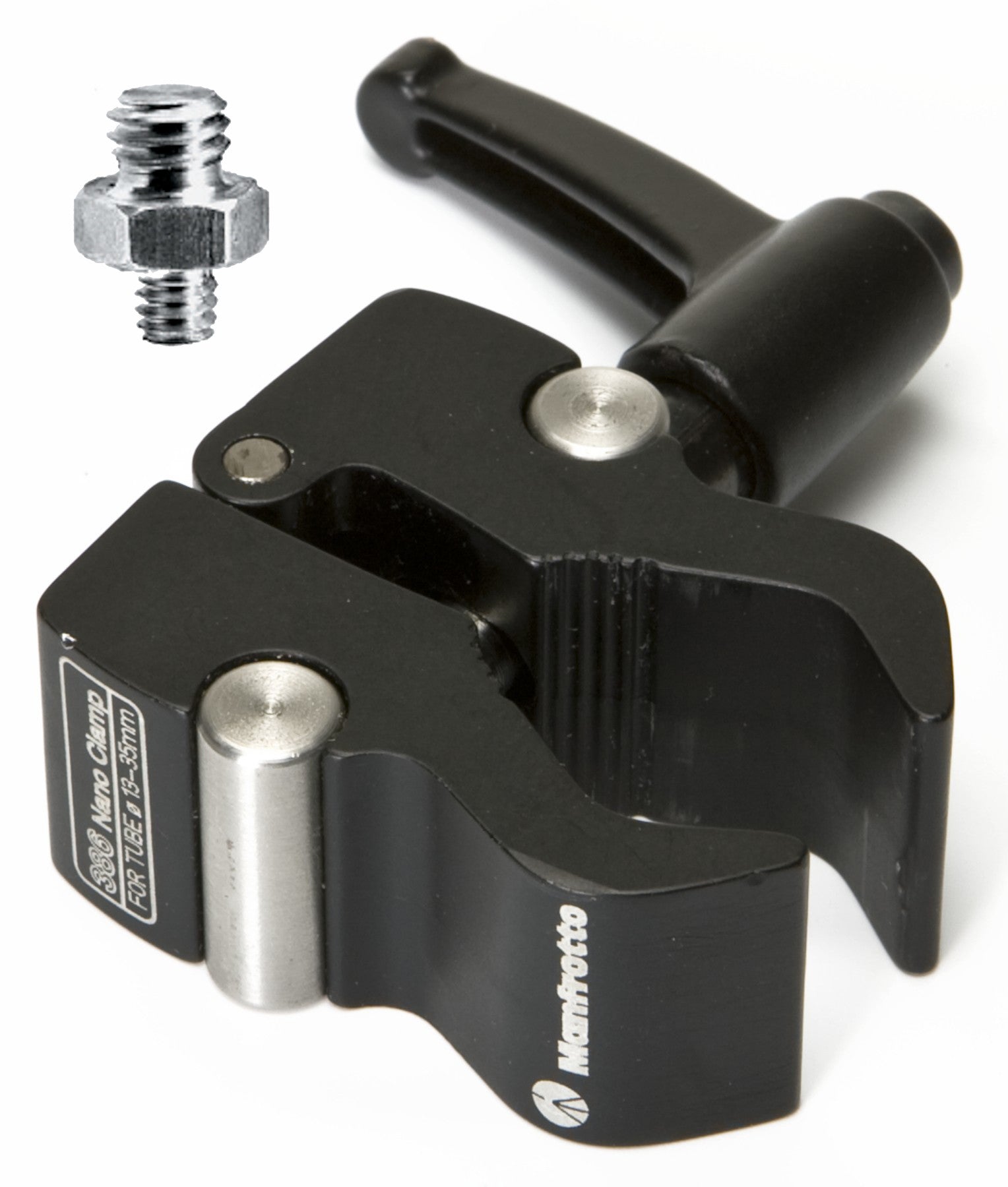 Manfrotto 386B Nano Clamp + 1/4" - 3/8" Adapter, tripods parts & accessories, Manfrotto - Pictureline