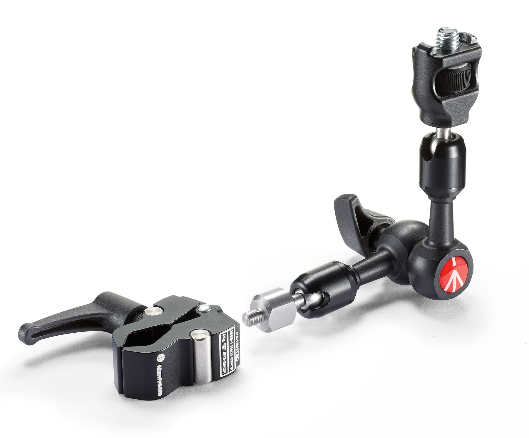 Manfrotto 244 Micro Friction Arm with 1/4” and 3/8” attachments & Nano Clamp, supports general accessories, Manfrotto - Pictureline