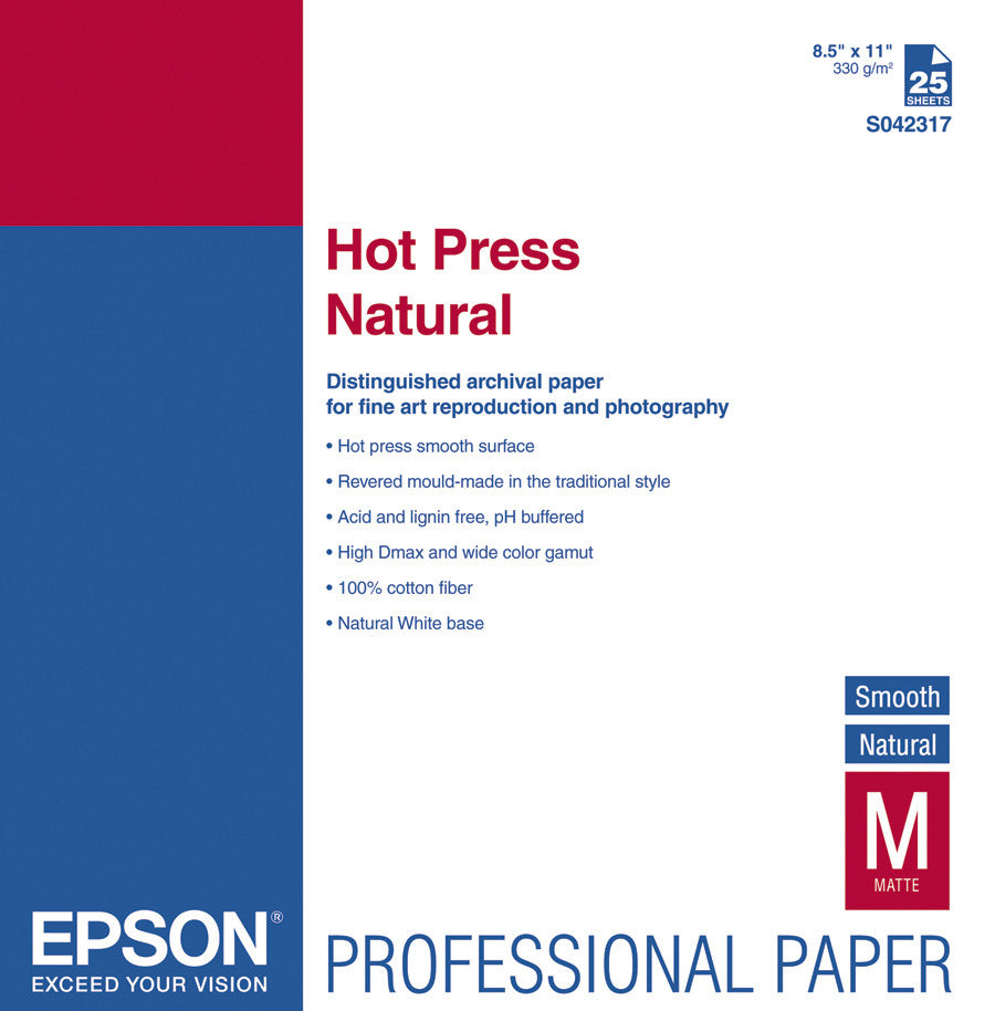 Epson Hot Press Natural Smooth Paper 8.5x11 (25), papers sheet paper, Epson - Pictureline 