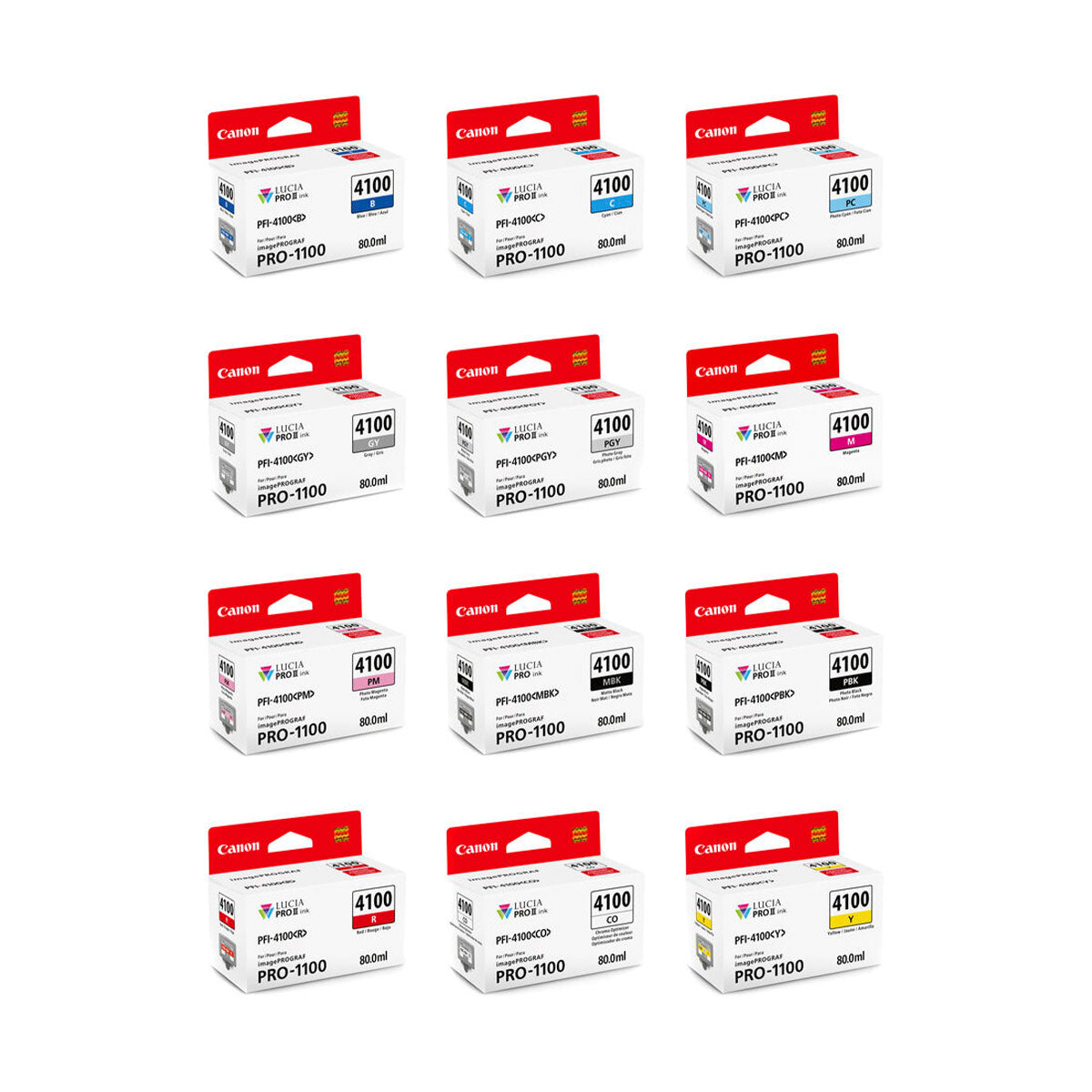Canon PFI-4100 Pigment Ink 12 Tank Set 80mL (PRO-1100)