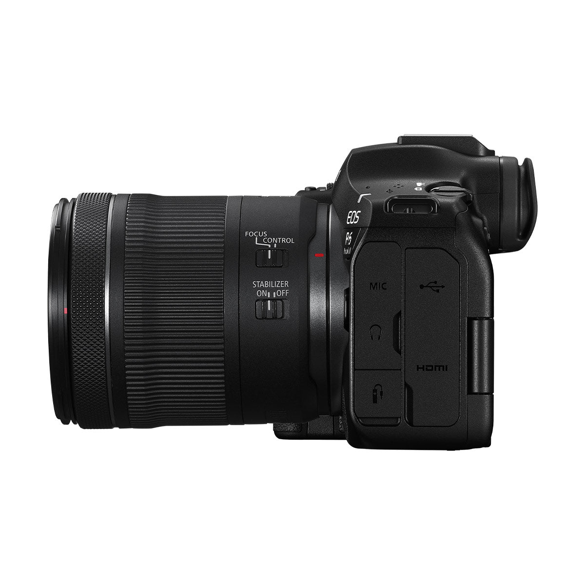 Canon EOS R6 Mark III Mirrorless Camera with RF 24-105mm f4-7.1 IS STM Lens Side View Available at Pictureline