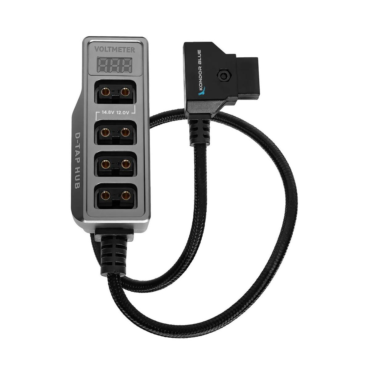 Kondor Blue 16" D-Tap to 4-Port D-Tap Splitter Hub with Voltmeter (Gray)