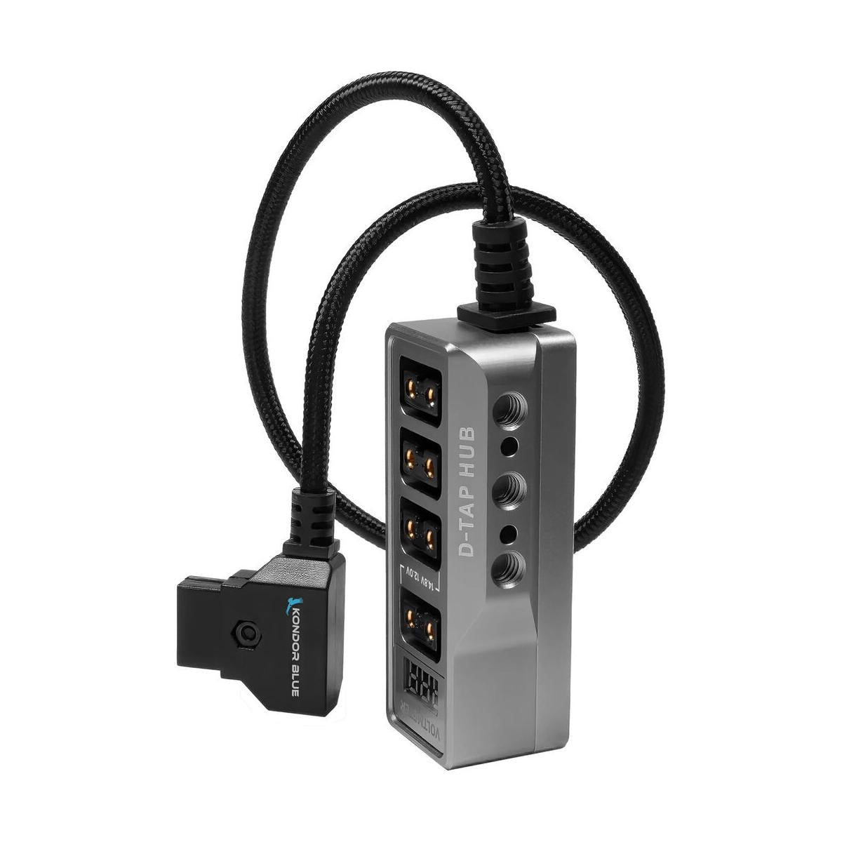 Kondor Blue 16" D-Tap to 4-Port D-Tap Splitter Hub with Voltmeter (Gray)