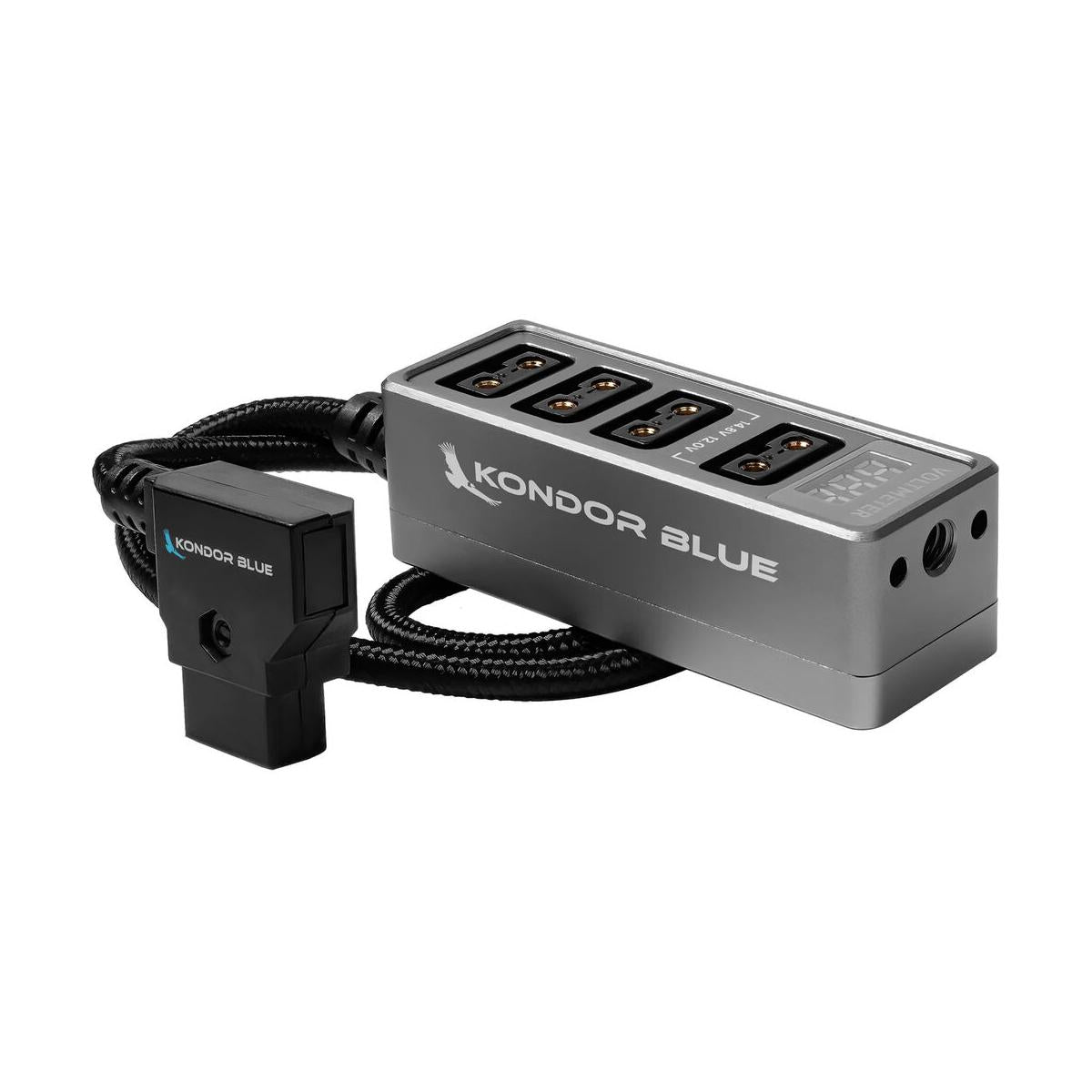 Kondor Blue 16" D-Tap to 4-Port D-Tap Splitter Hub with Voltmeter (Gray)