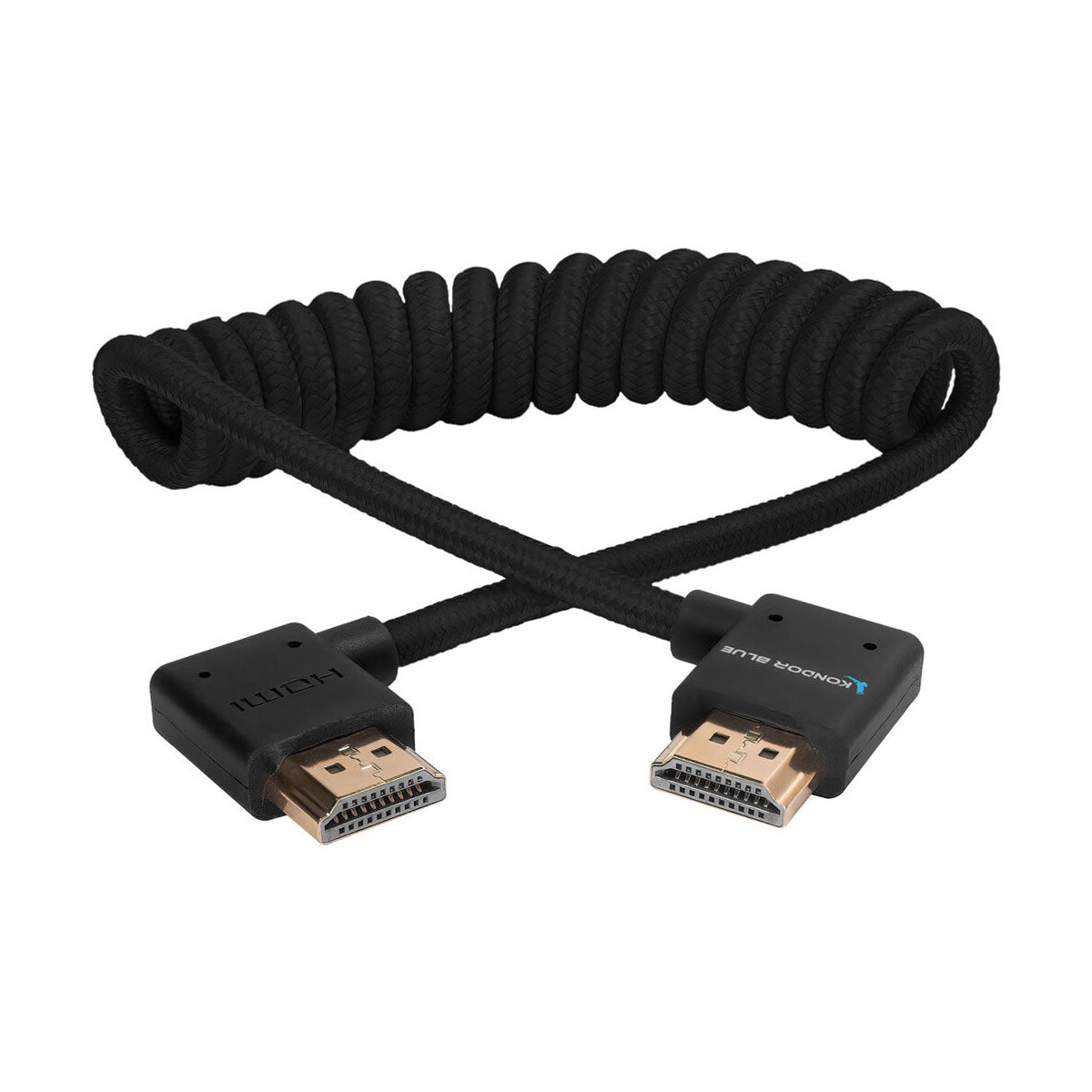 Kondor Blue Coiled Right Angle Full to Full HDMI Cable (12-24")