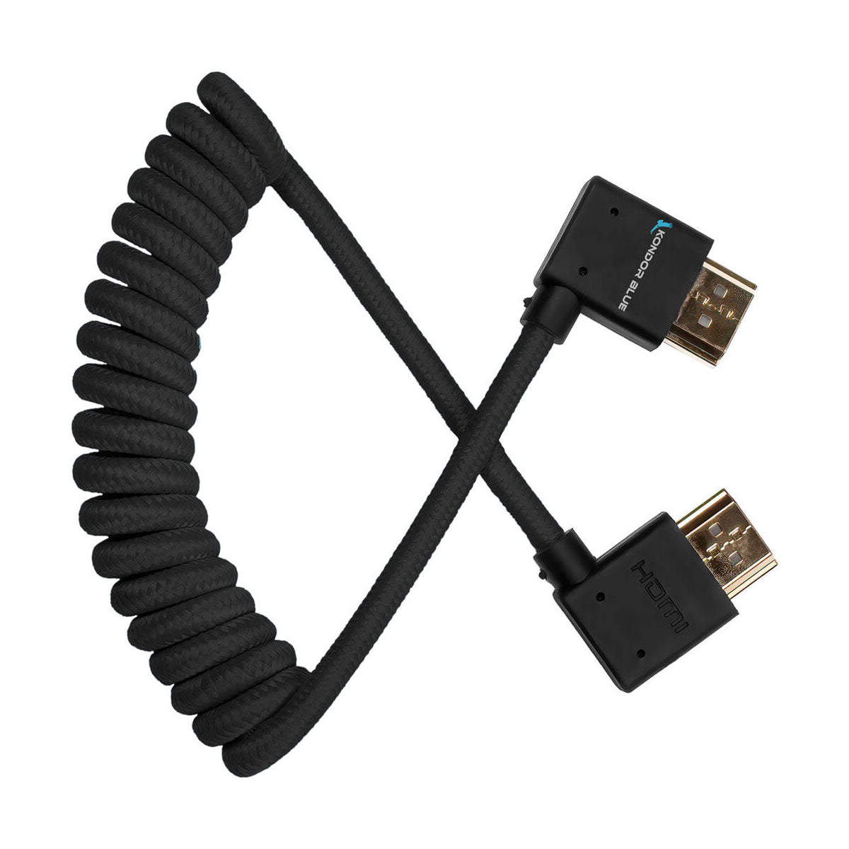 Kondor Blue Coiled Right Angle Full to Full HDMI Cable (12-24")