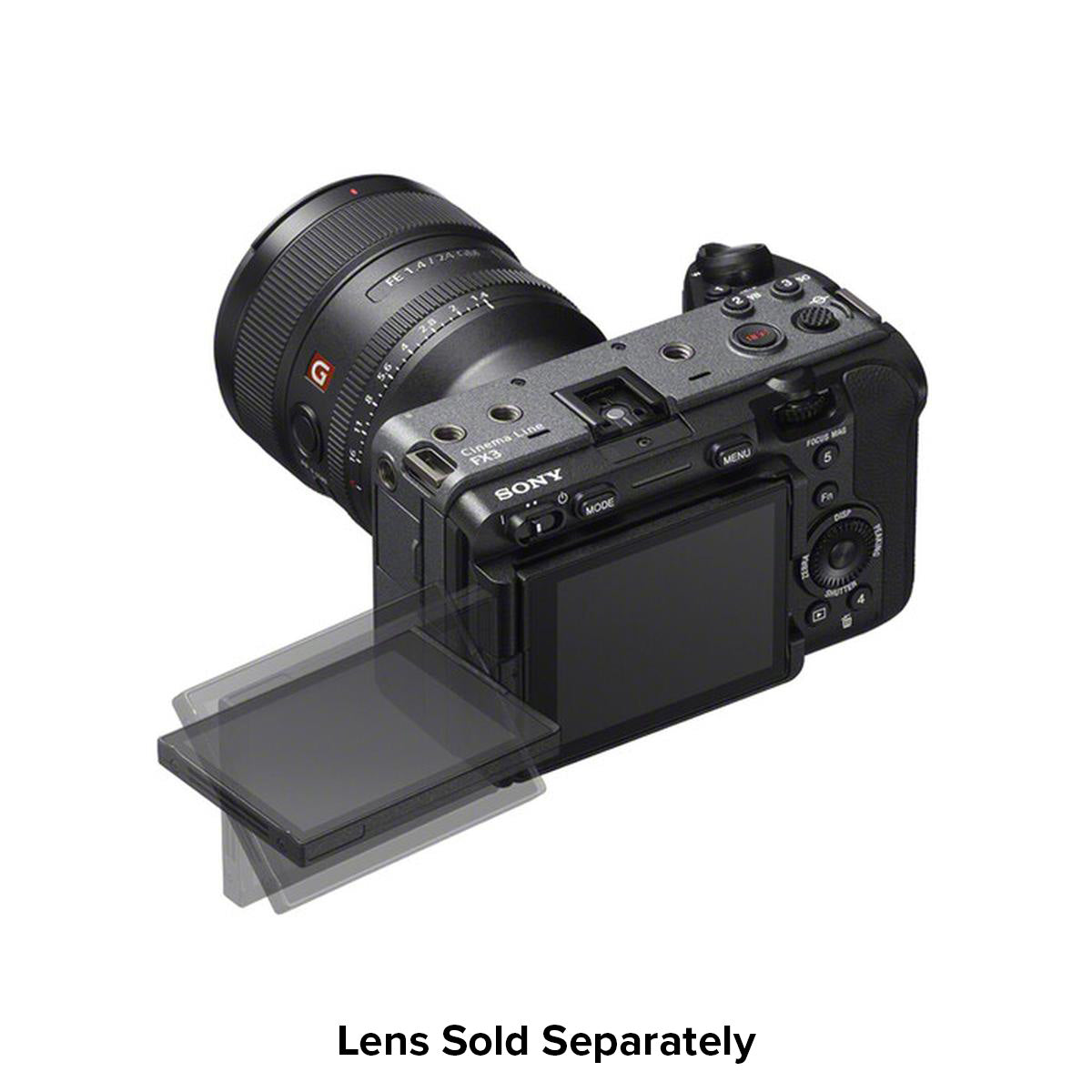 Sony FX3A Full Frame Cinema Camera Back View With Lens and Screen Available at Pictureline