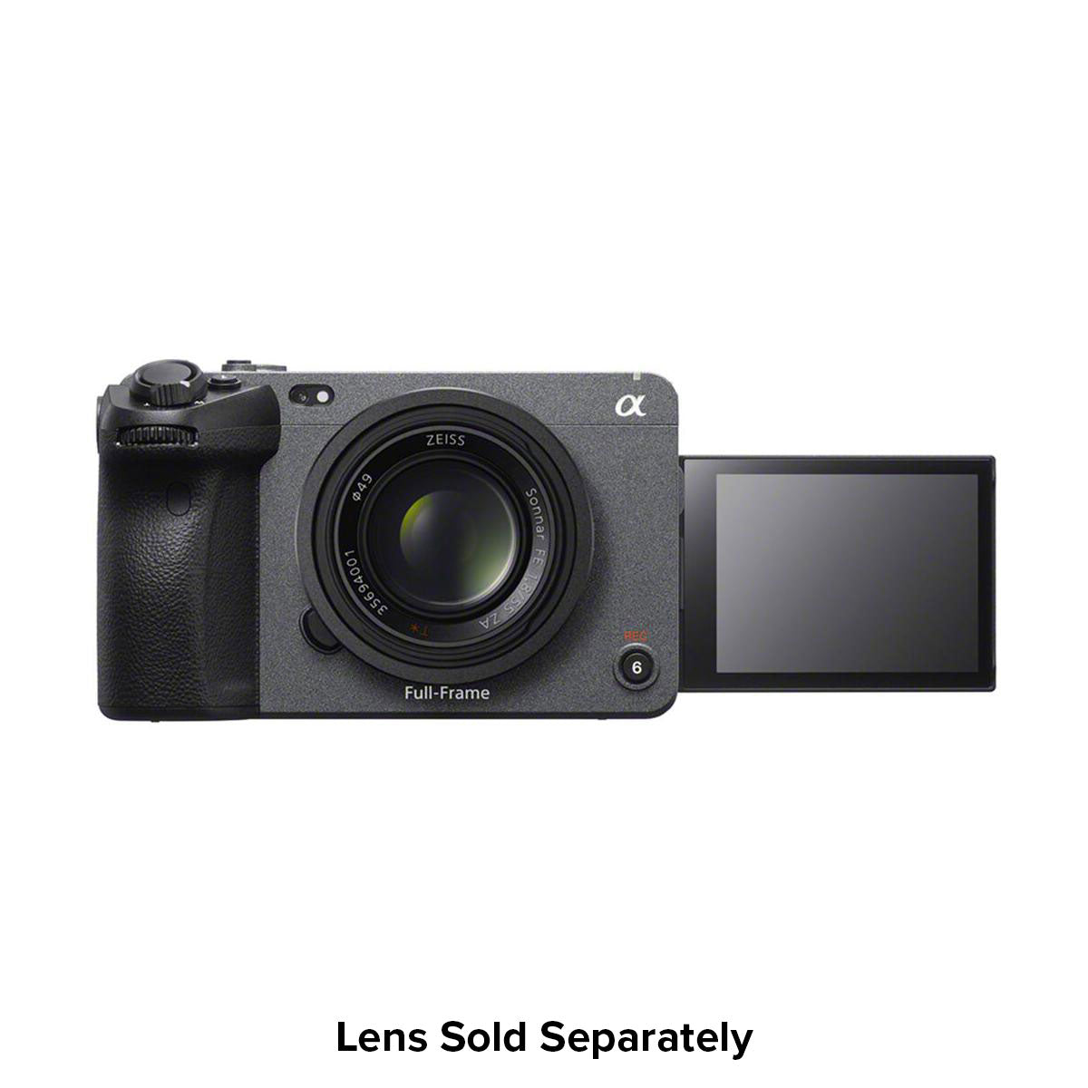 Sony FX3A Full Frame Cinema Camera Front View With Lens and Screen Available at Pictureline