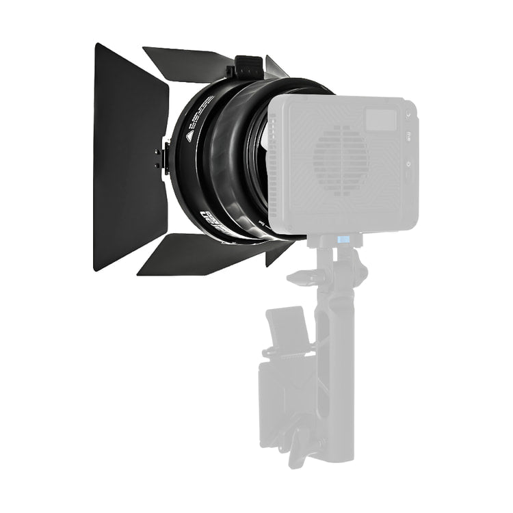 Amaran Mini Fresnel for Ray 60c & 120c — rear view mounted on compatible light view