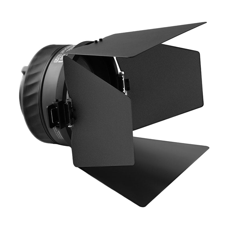 Amaran Mini Fresnel for Ray 60c & 120c — three quarter view with barn doors view
