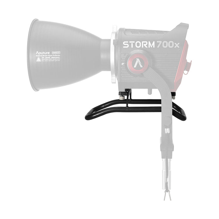 Aputure Skid for STORM 700x — side view of the skid installed on a storm 700x fixture view