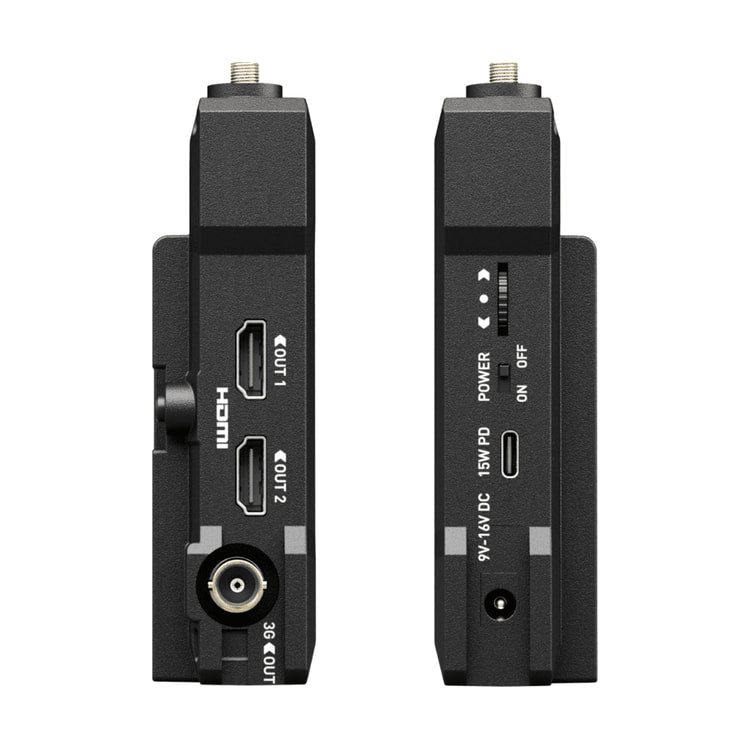 Atomos RX 4K/HD Receiver — side views showing hdmi sdi usb c and power connections view