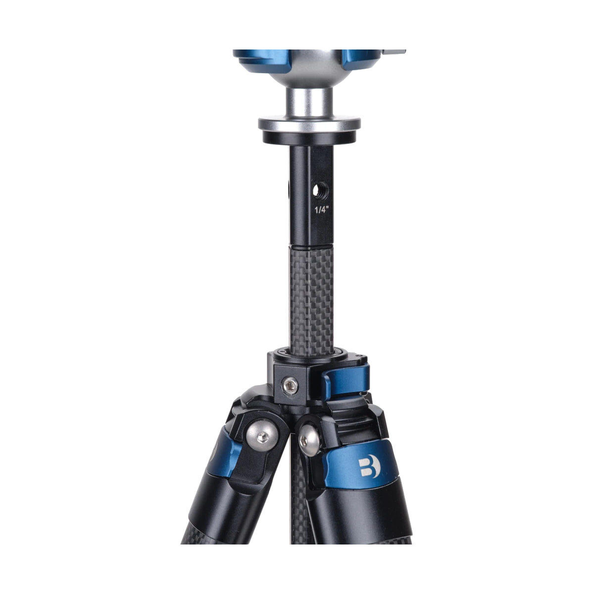 Benro BlackBird Carbon Fiber Tripod with G36PT Inverted Ball Head — center column and leg close up view